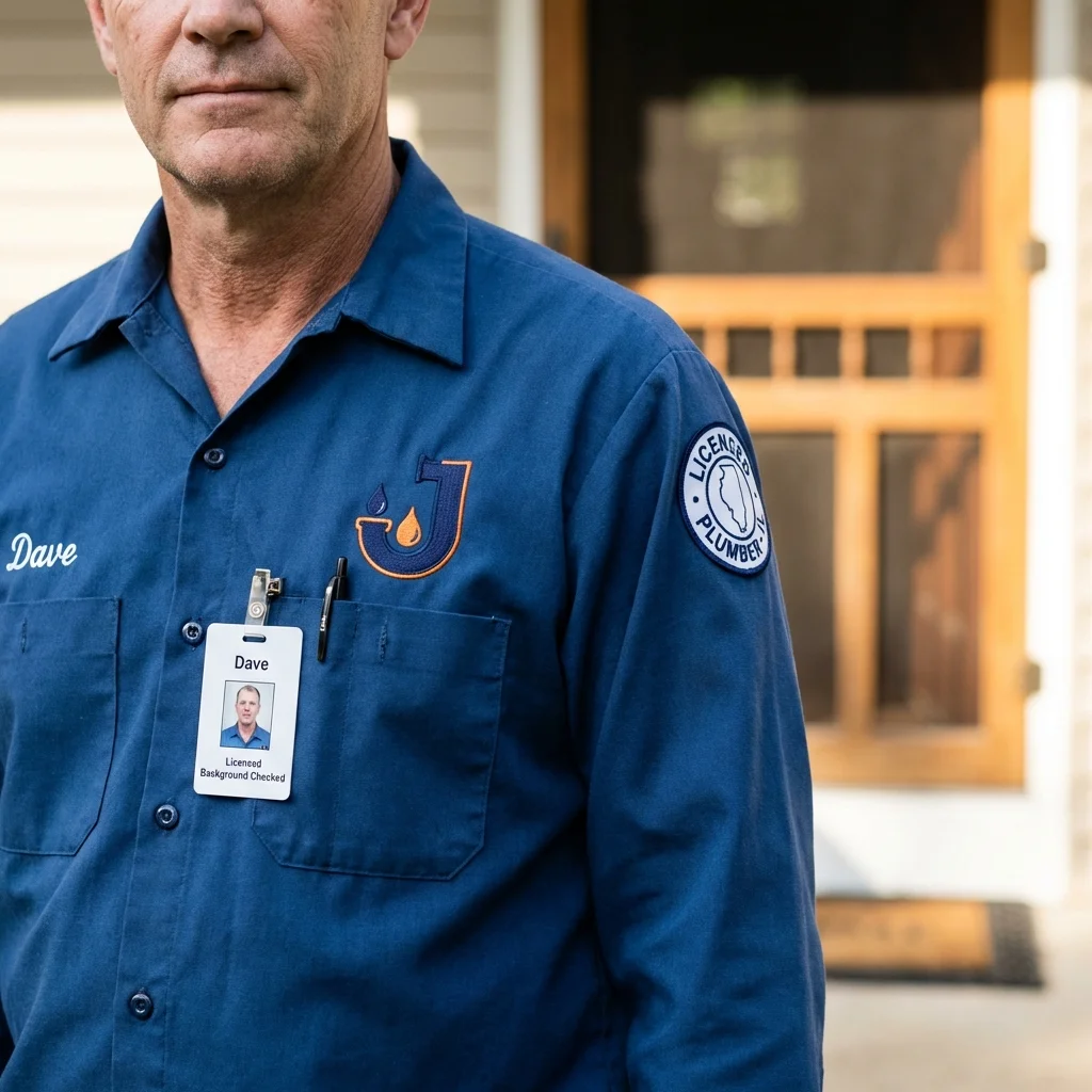 Licensed plumber showing ID badge in Huguenot, NY