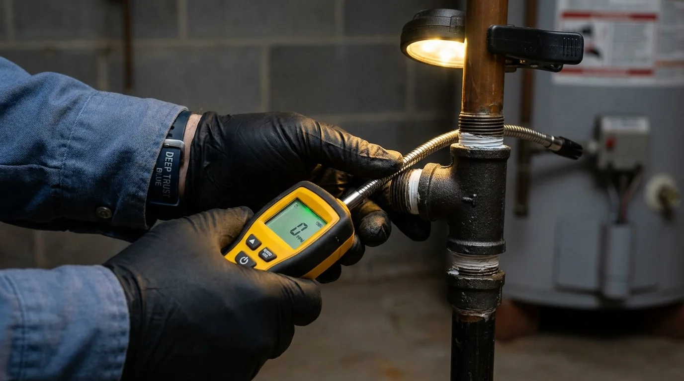 Gas leak detection with electronic sniffer by Johns Plumbing LLC in Huguenot