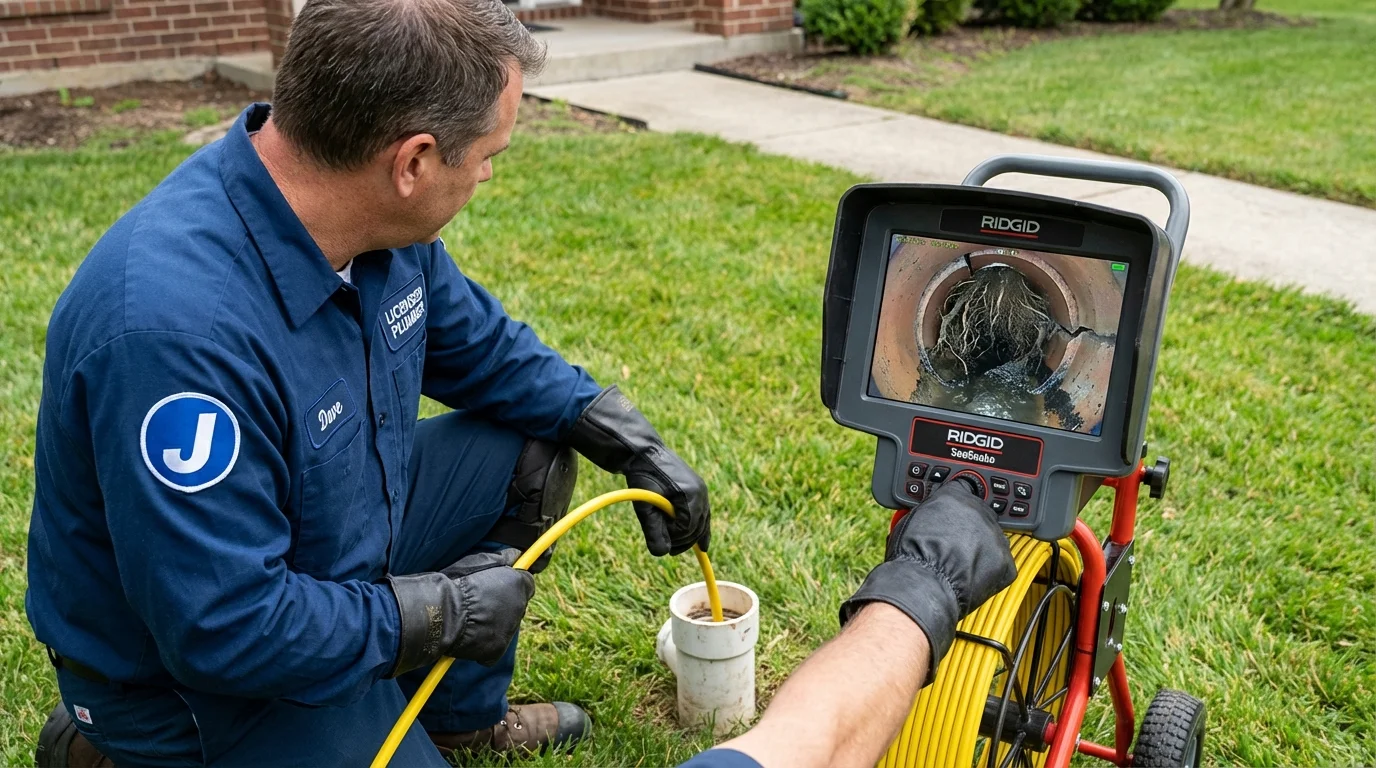 Sewer camera inspection being performed by Johns Plumbing LLC in Huguenot
