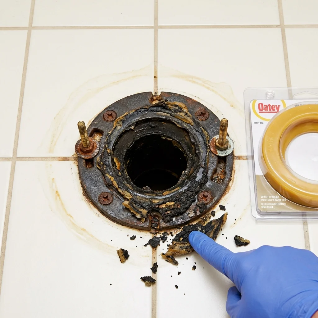 Failed wax ring showing water seepage at the base of a toilet in a Huguenot, NY home
