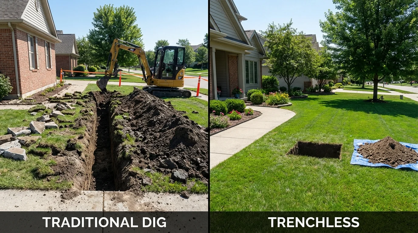 Trenchless sewer repair with minimal yard damage versus traditional excavation in Huguenot, NY